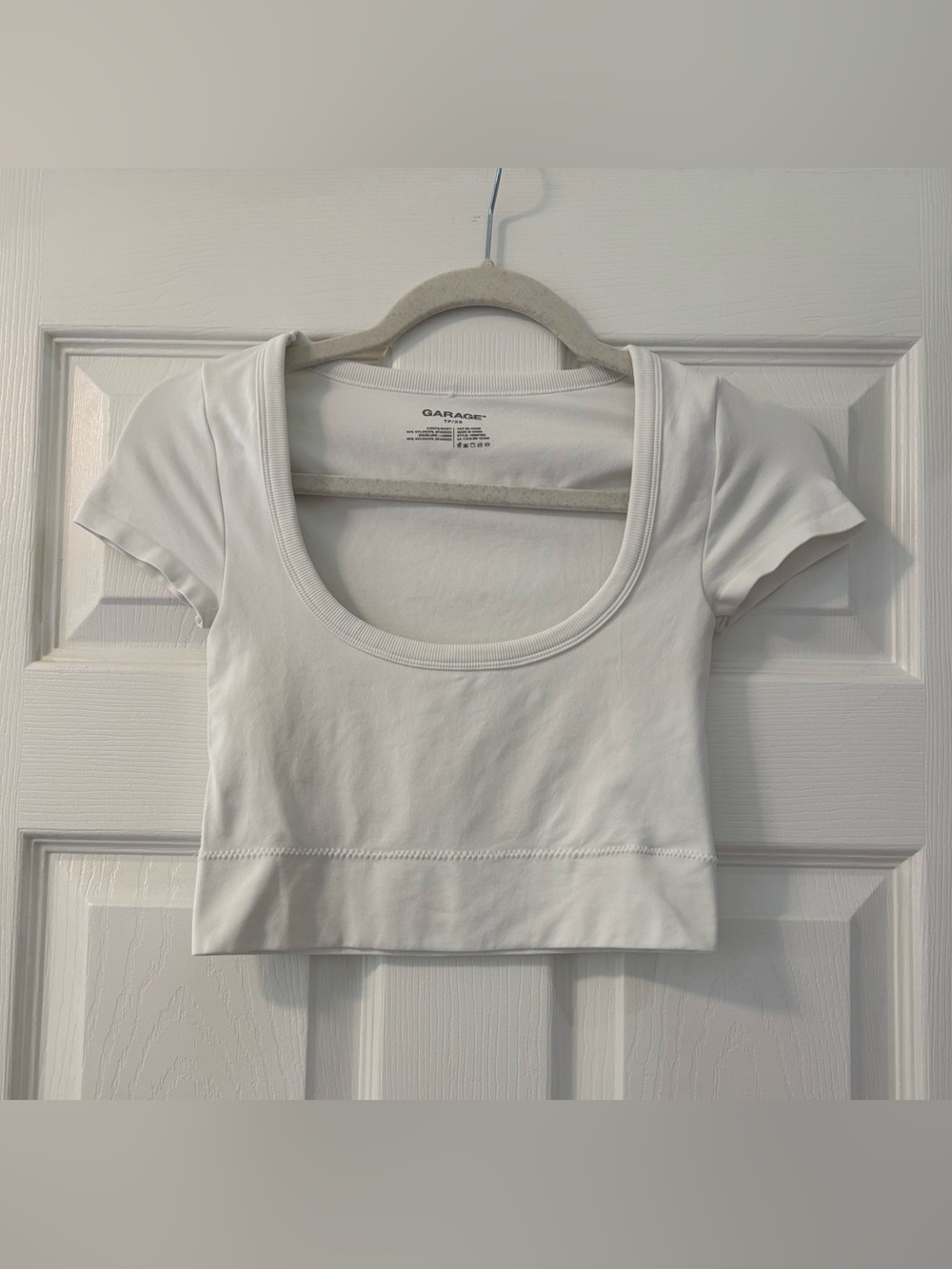Garage White Scoop-Neck Cropped Tee